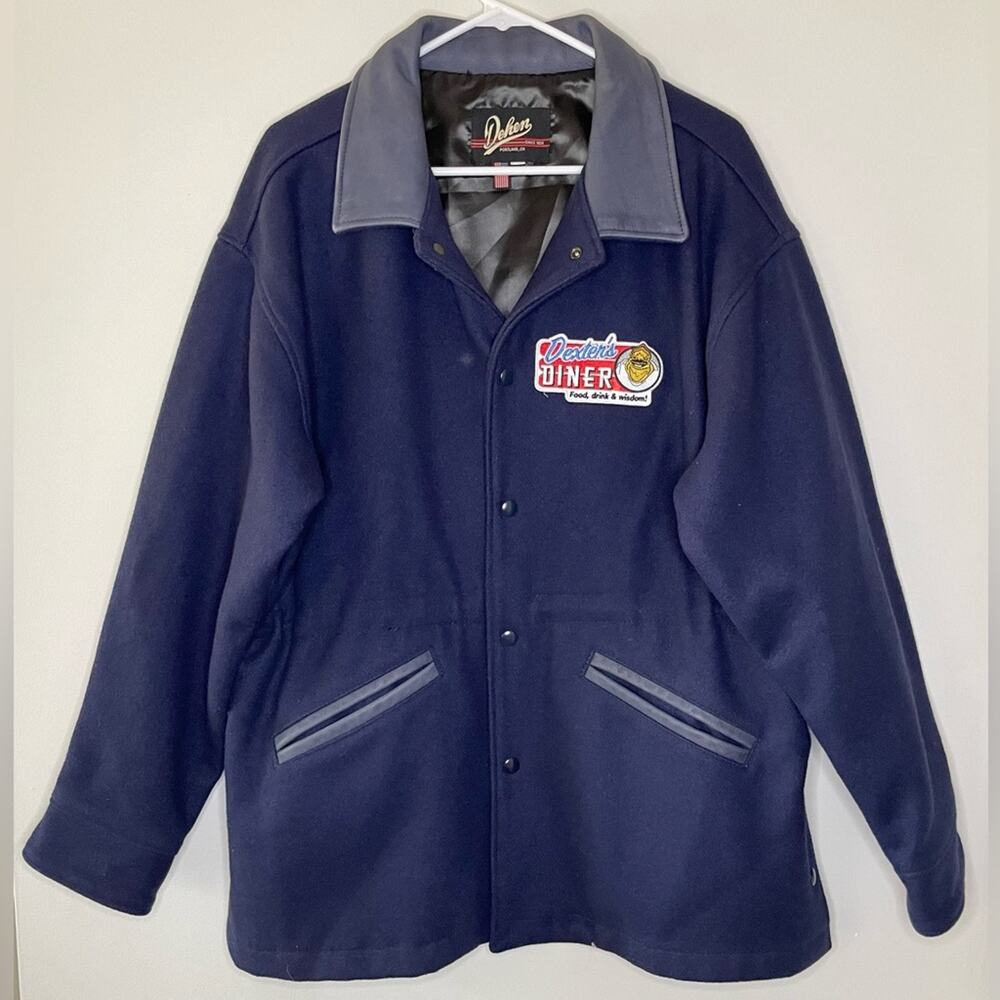 Dehen Vintage Wool and Leather Navy Jacket Size XL